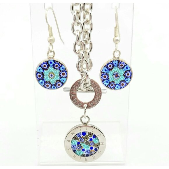 Antica Murrini Jewelry - Antica Murrina Toggle Murano Glass Pendant Toggle Necklace Earrings,  Set Signed